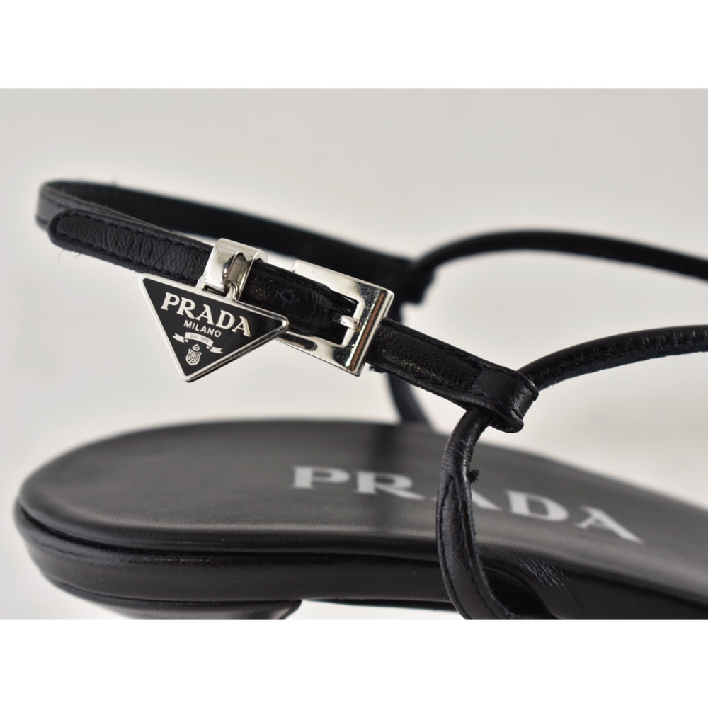 Prada Capretto Strappy 55mm Black Leather Slingback Sandal Mule Kitten Heel 36.5 - Picture 8 of 16